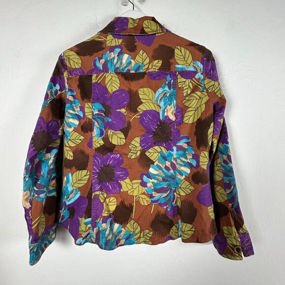 Additions By Chico's Womens Floral Button-Up Shirt Jacket Size 1 Purple Stretch - Picture 2 of 7